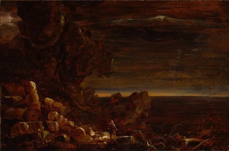 Pilgrimen på jorden vid slutet av sin resa (studie till serien Korset och världen) av Thomas Cole