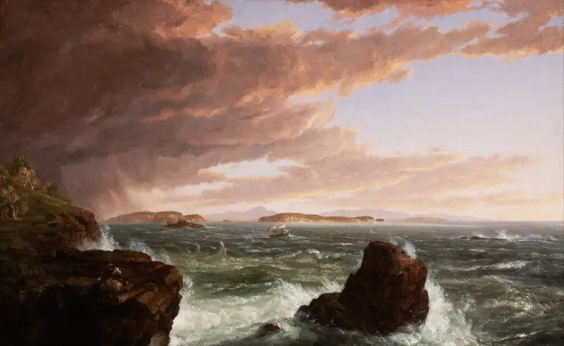 Utsikt över Frenchman's Bay från Mt. Desert Island, efter en kastby av Thomas Cole