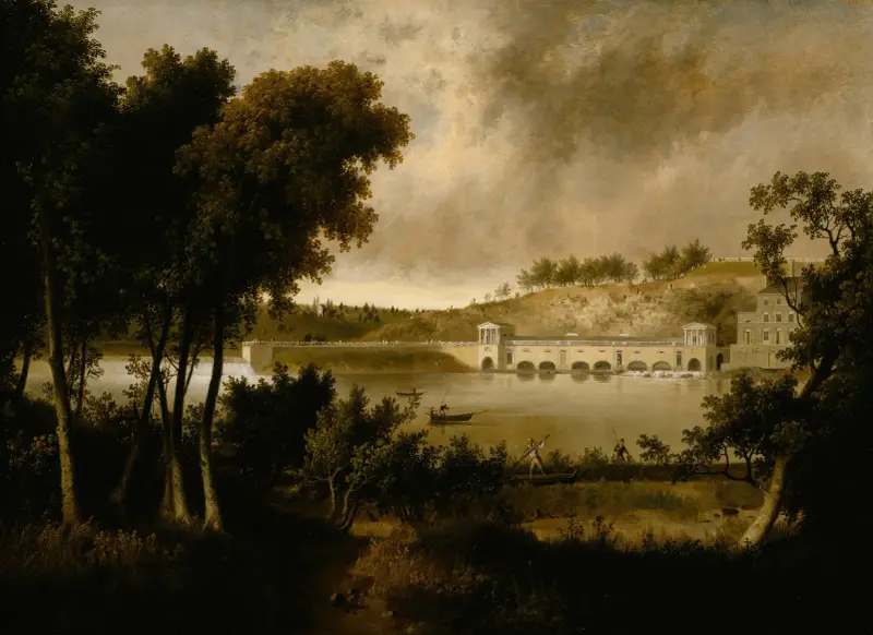 Vy över Fairmount Waterworks, Philadelphia, från andra sidan Schuylkillfloden av Thomas Doughty