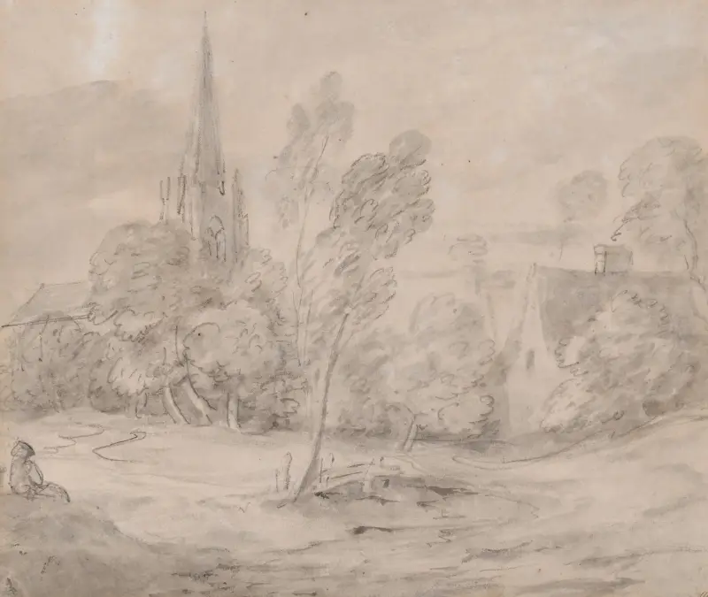 Kyrka i skogslandskap av Thomas Gainsborough
