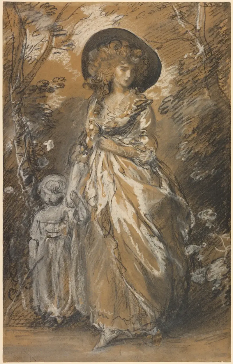 Dama spacerująca w ogrodzie z dzieckiem, Thomas Gainsborough