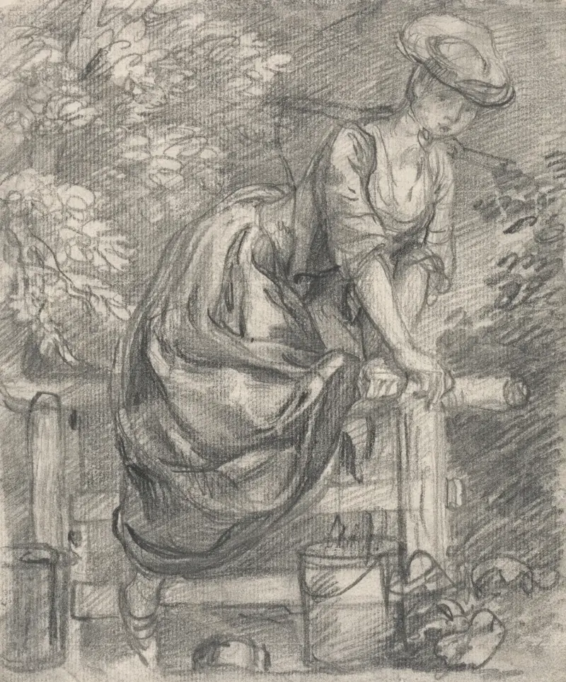 Mjölkpiga som klättrar över en stätta av Thomas Gainsborough