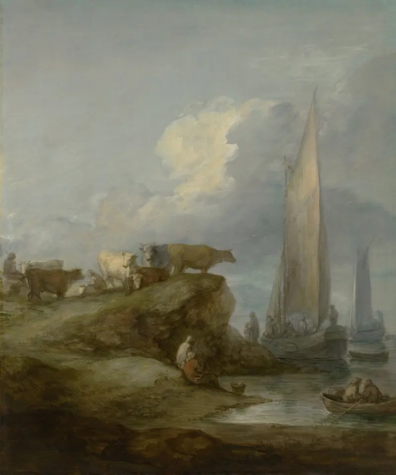 Kustscen med fartyg och boskap av Thomas Gainsborough