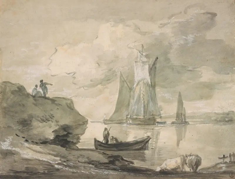 Kustscen med fartyg, figurer och kor av Thomas Gainsborough