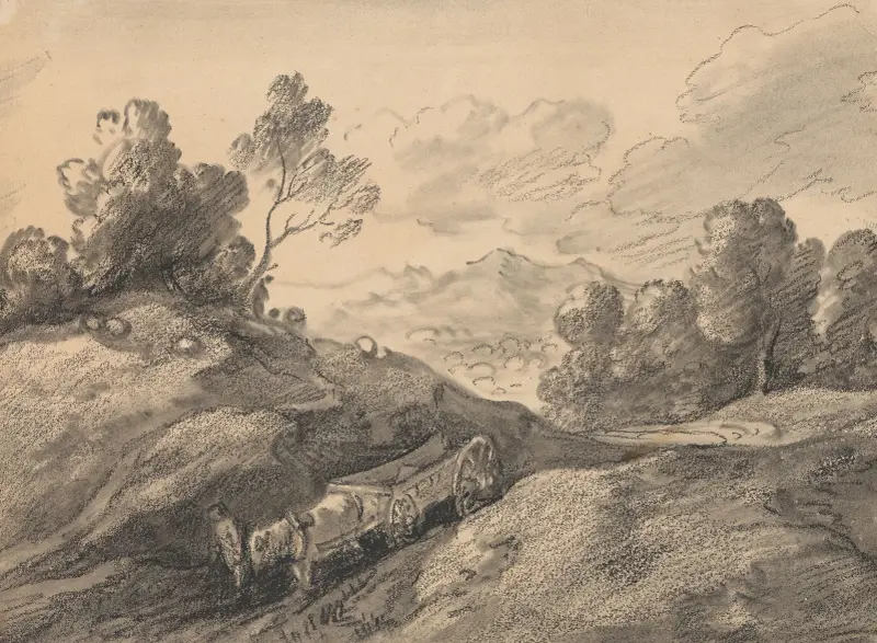 Landskap med häst och kärra som kör nedför en backe av Thomas Gainsborough