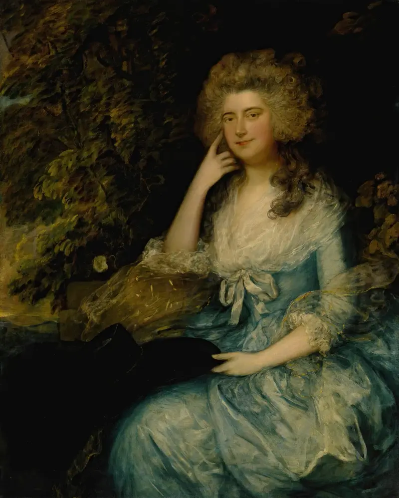 Mrs. William Tennant, geborene Mary Wylde, sitzend in einer Landschaft von Thomas Gainsborough