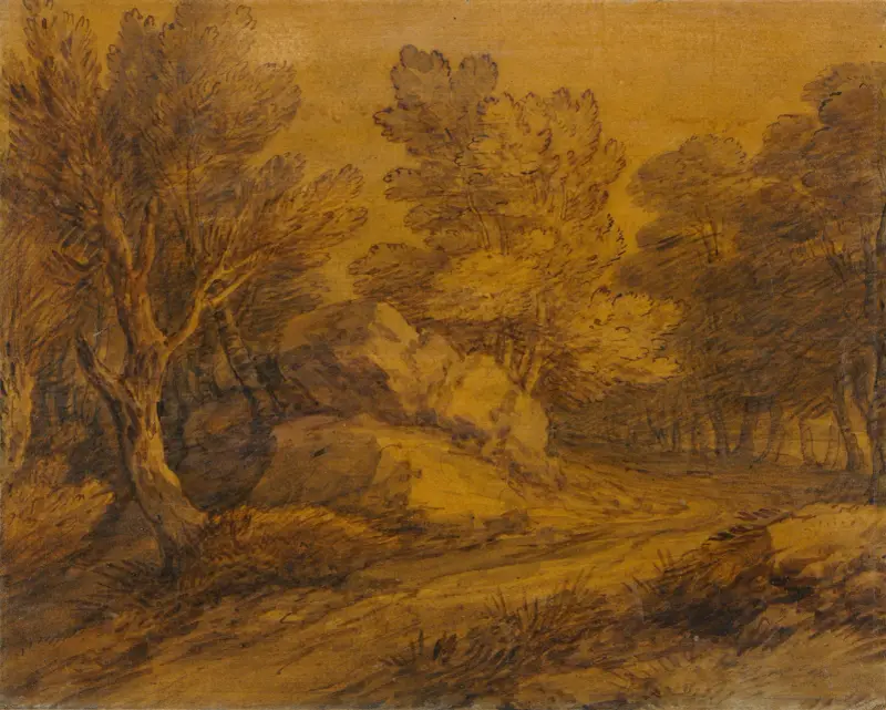 Szene mit einem Weg, der sich durch einen Wald schlängelt von Thomas Gainsborough