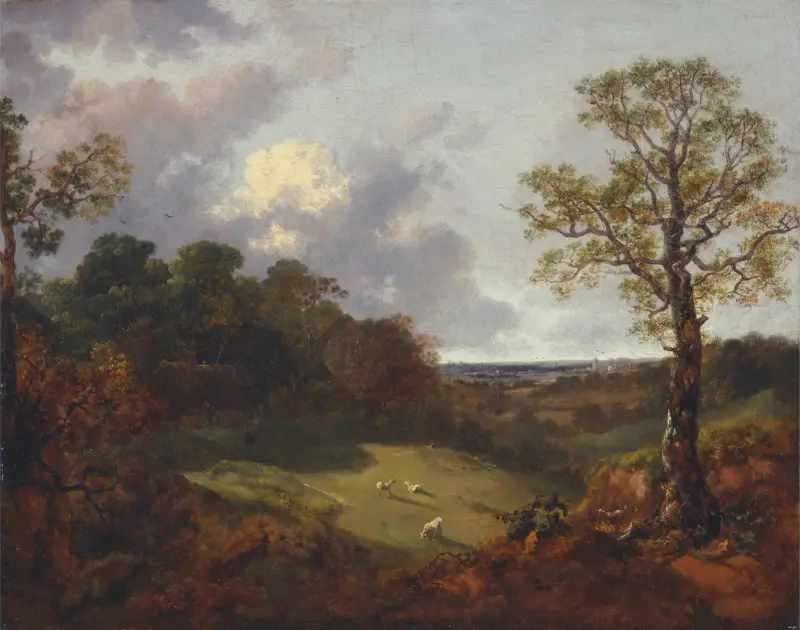 Skogslandskap med stuga och herde av Thomas Gainsborough