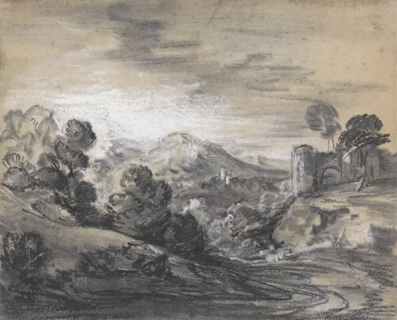 Bewaldete Landschaft mit Schloss von Thomas Gainsborough