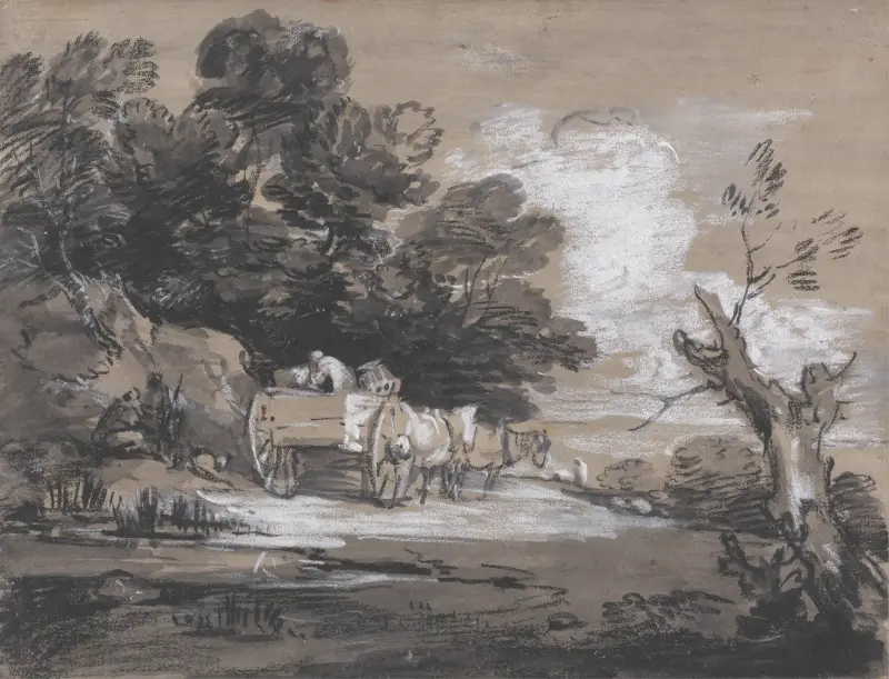 Skogslandskap med bondkärra och figurer av Thomas Gainsborough