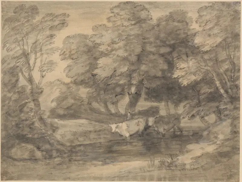 Waldlandschaft mit Kühen an einem Teich von Thomas Gainsborough