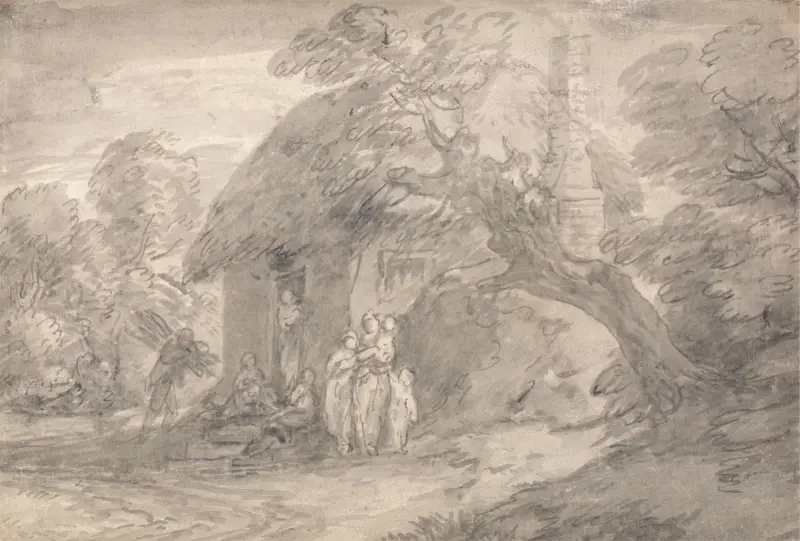 Leśny krajobraz z postaciami przed drzwiami chaty, Thomas Gainsborough