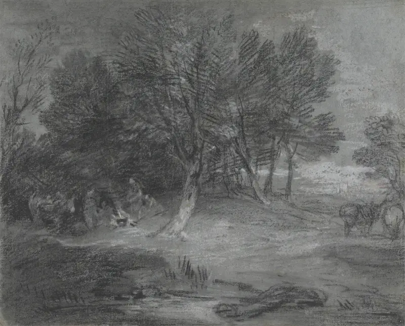 Skogslandskap med romskt läger av Thomas Gainsborough