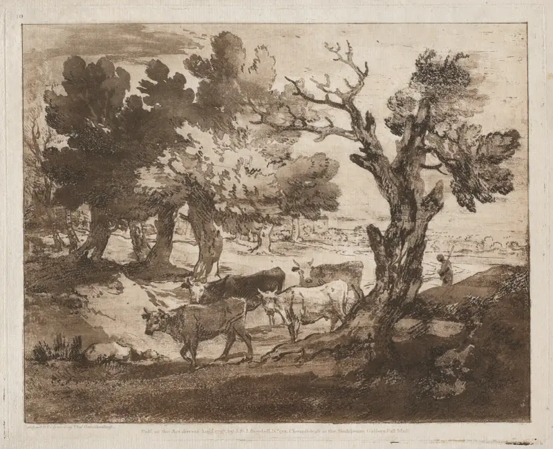 Skogslandskap med herde och kor, 1780 av Thomas Gainsborough