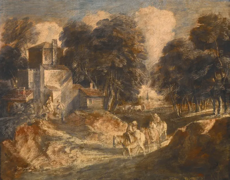 Skogslandskap med ridande bönder av Thomas Gainsborough