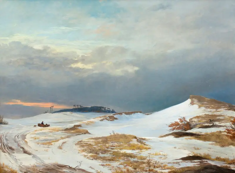 Vinterlandskap med nordskjälländskt motiv av Johan Thomas Lundbye