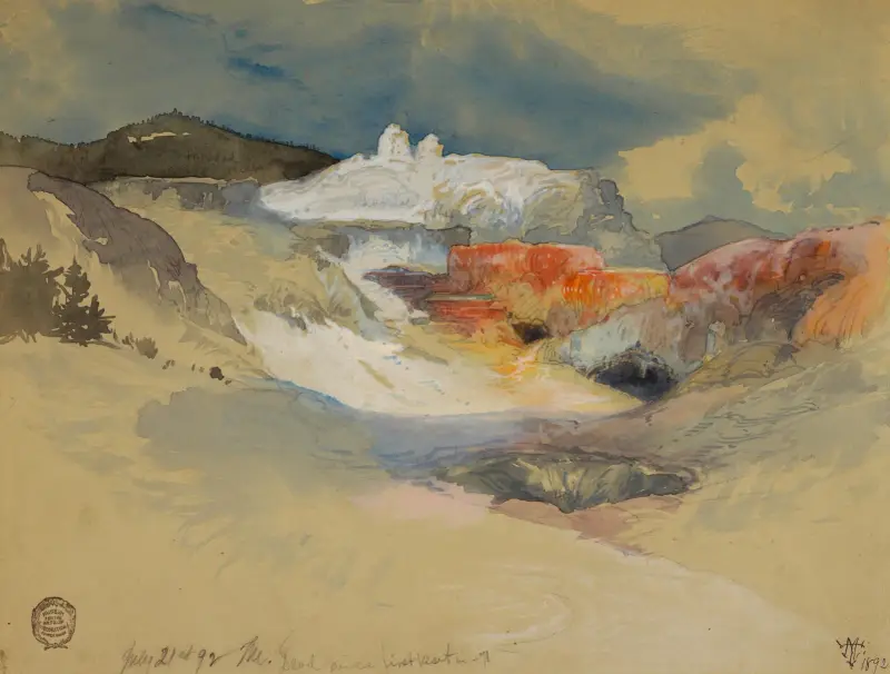 Yellowstone, horké prameny, Thomas Moran