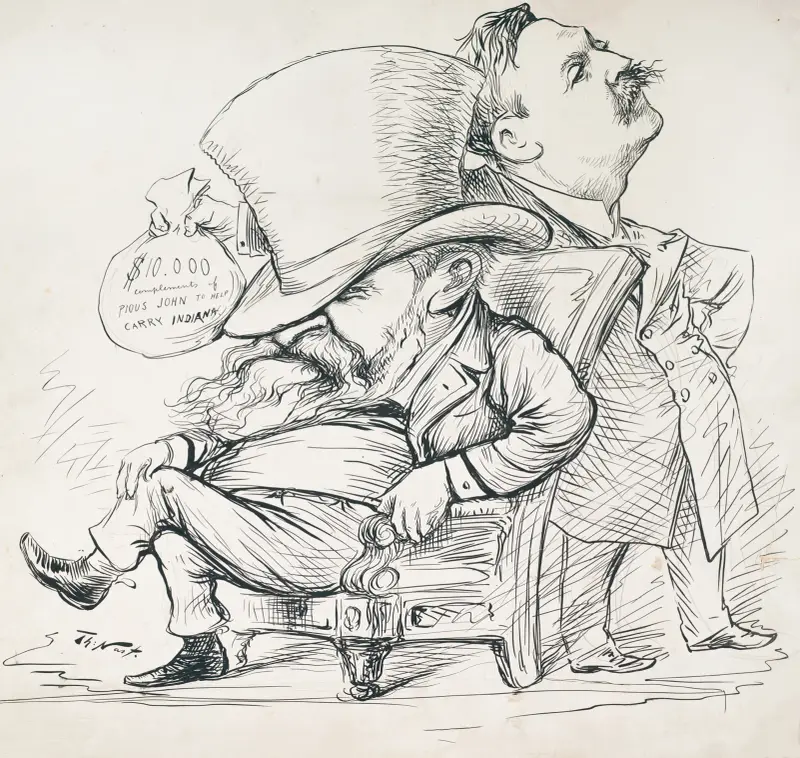 10 000 dollar från fromme John för att hjälpa Indiana av Thomas Nast