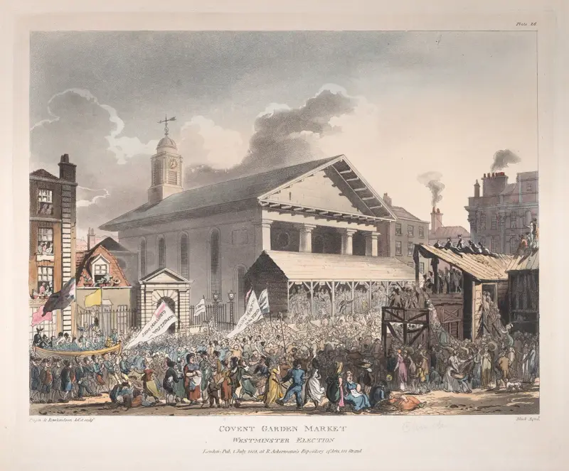 Covent Garden Market, Westminster-Wahl von Thomas Rowlandson