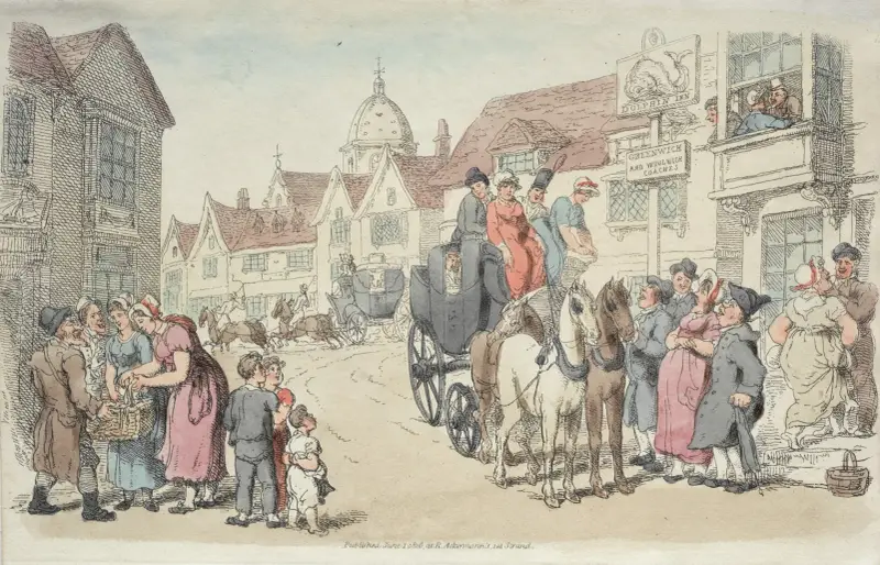 Dolphins Inn; Greenwich and Woolwich Coaches von Thomas Rowlandson