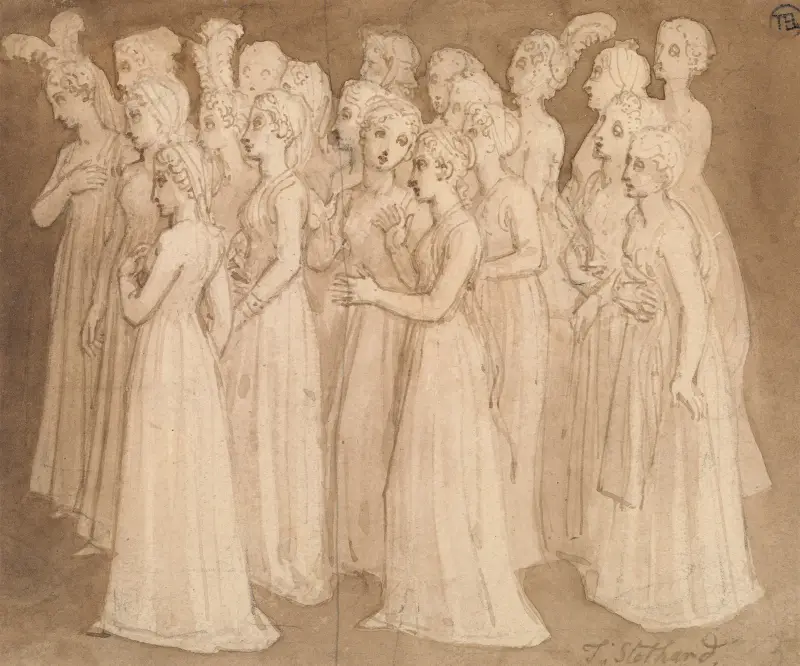 Twenty Young Girls in a Group Walking to the Left av Thomas Stothard