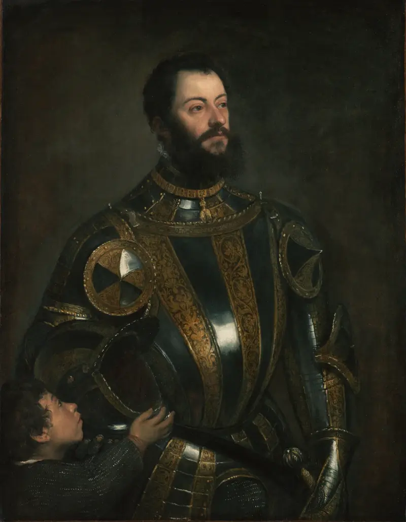 Portret Alfonsa d'Avalos, markiza del Vasto, w zbroi z paziem, Titian