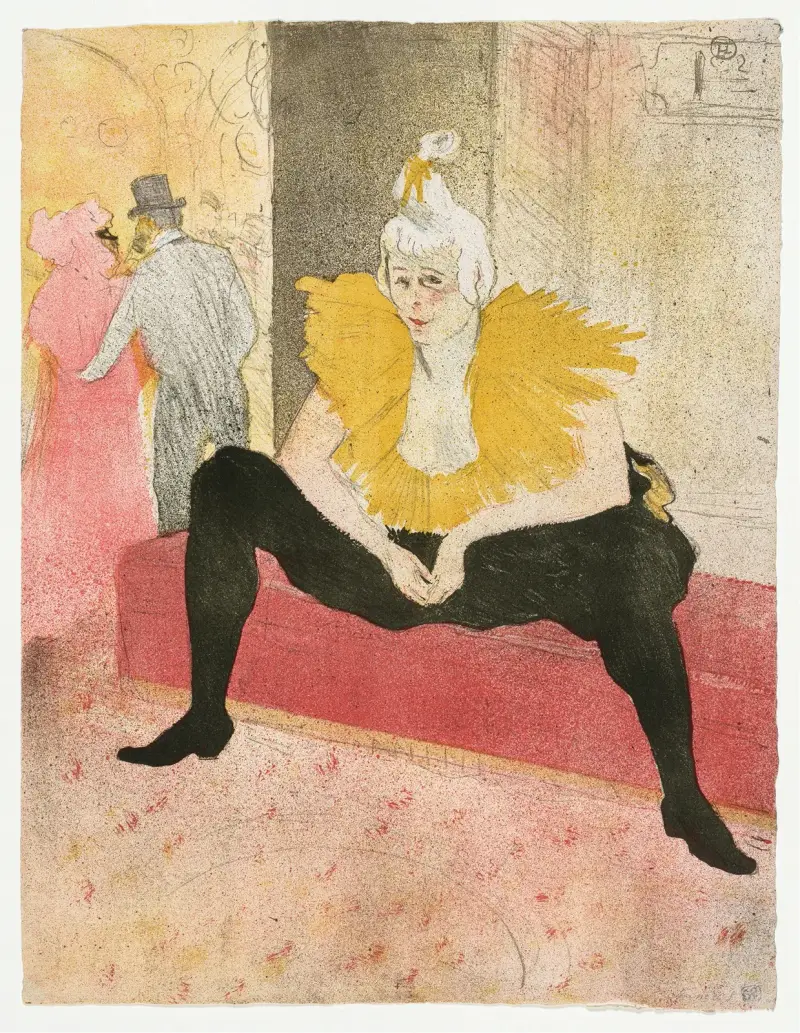 Elles, Den sittande clownen, Mlle Cha-u-Ka-o av Henri de Toulouse-Lautrec