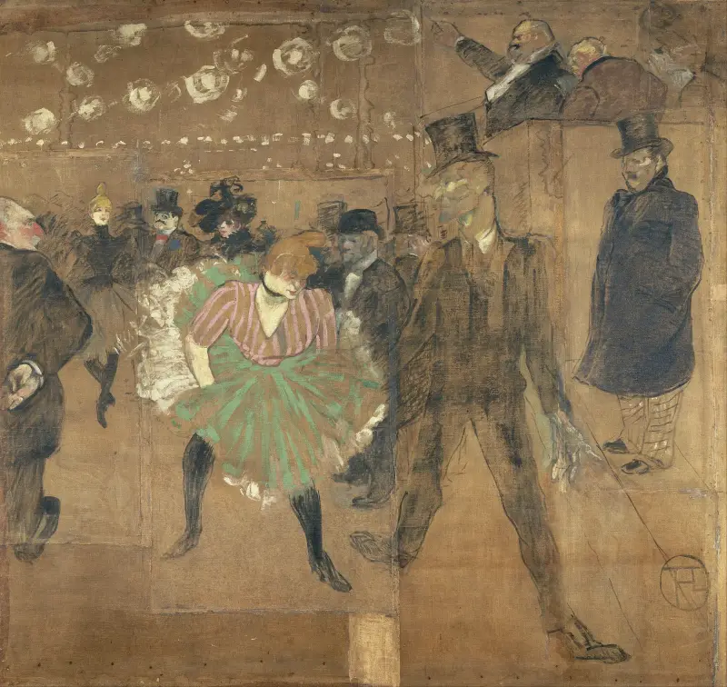 Skärmar för La Goulues barack på Trône-marknaden i Paris av Henri de Toulouse-Lautrec