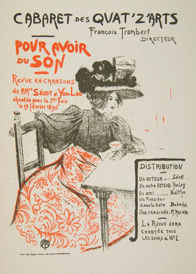 Program för revyn 'Pour avoir du son' på kabarén Quat'Z'Arts, februari 1896 av Henri de Toulouse-Lautrec