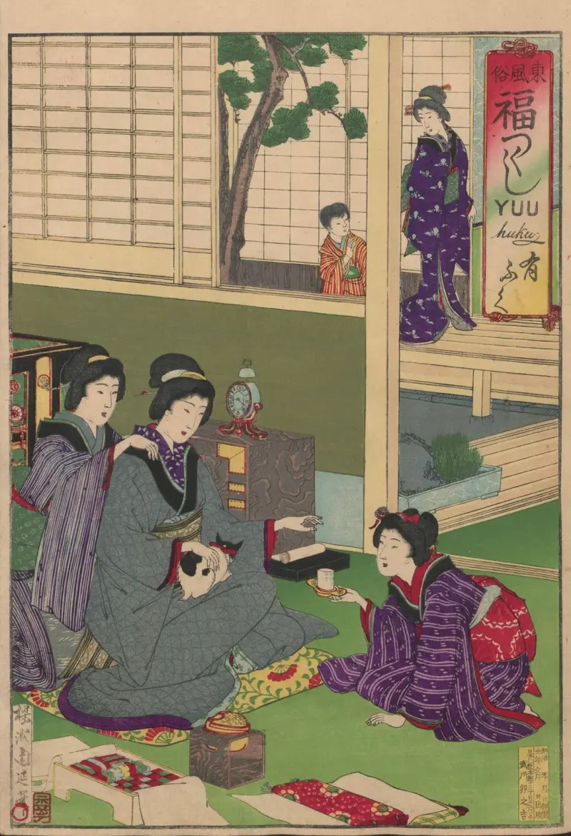 Album med nishiki-e, plansch 6 av Toyohara Chikanobu
