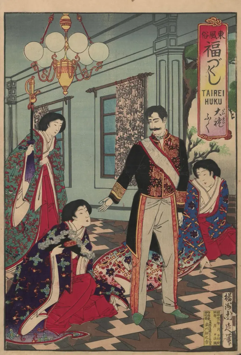 Album med nishiki-e, plansch 12 av Toyohara Chikanobu