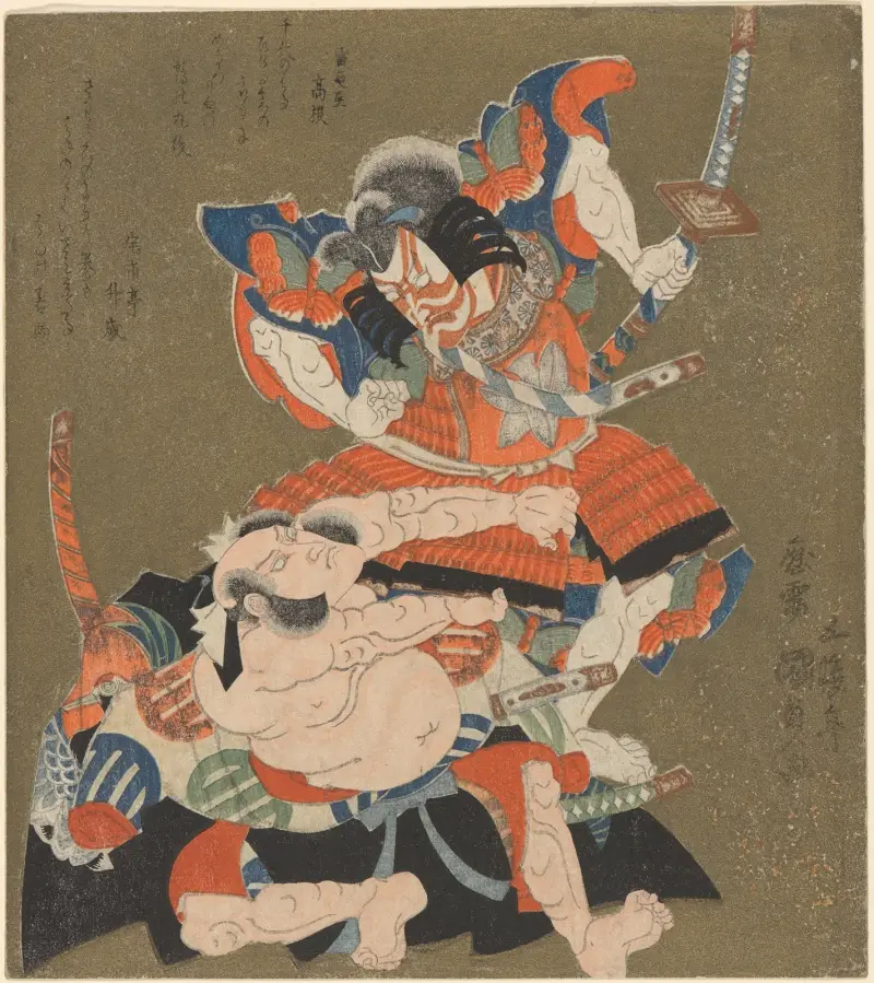 Souboj; dva válečníci, Utagawa Kunisada (Toyokuni III)