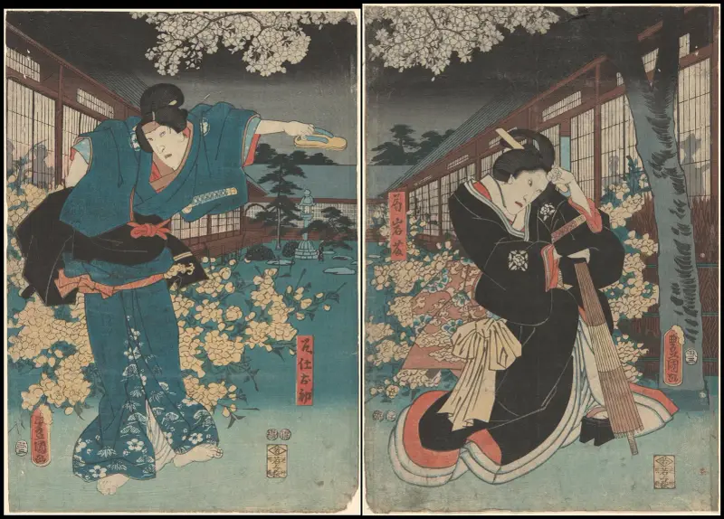 Schauspieler in den Rollen von Ohatsu und Iwafuji von Utagawa Kunisada (Toyokuni III)
