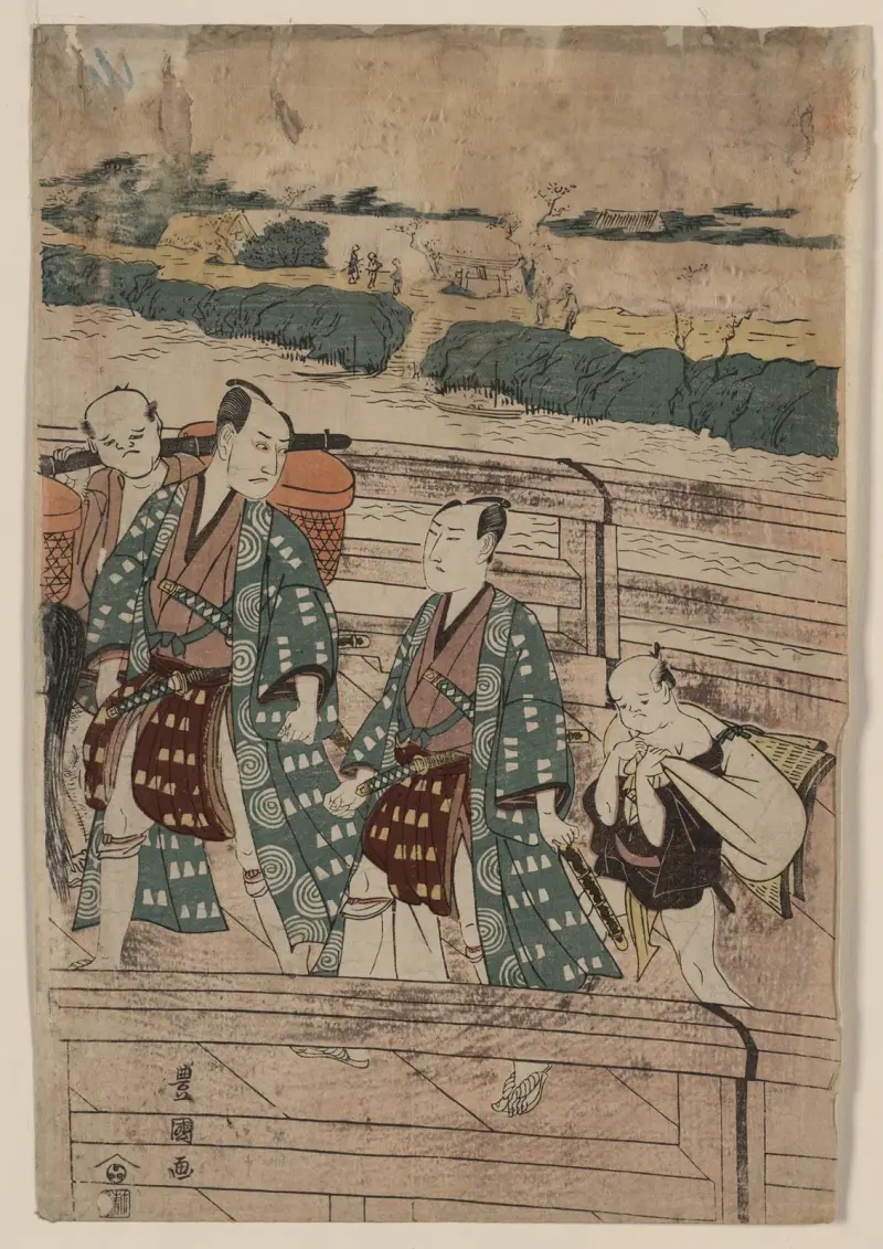Azumabashi o wataru Ichikawa Omezō och Sawamura Gennosuke av Toyokuni Utagawa