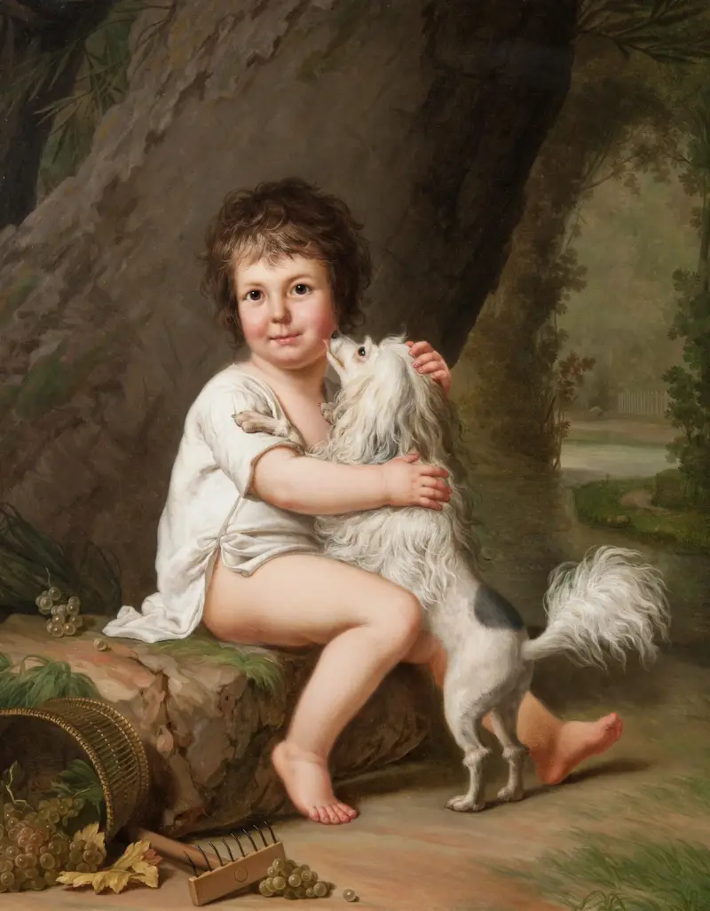 Porträtt av den unge Henri Bertholet-Campan (1784–1821) med hunden Aline av Adolf Ulrik Wertmüller