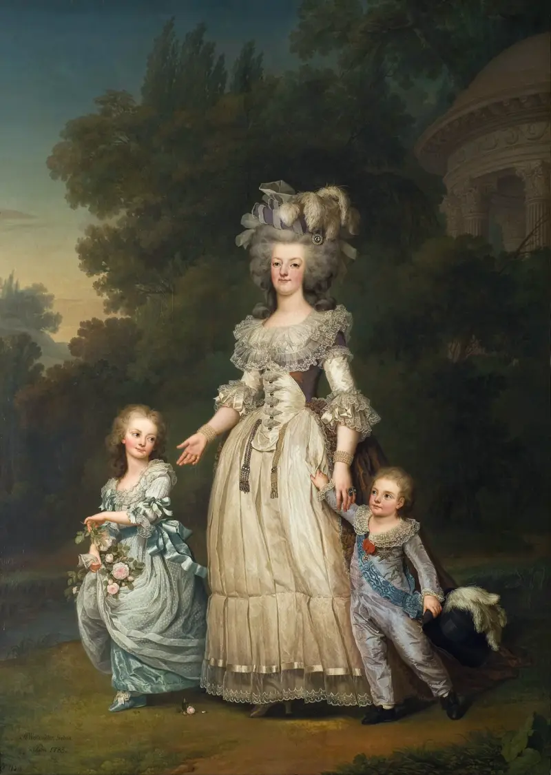 Drottning Marie Antoinette av Frankrike och två av hennes barn på promenad i Trianons park av Adolf Ulrik Wertmüller