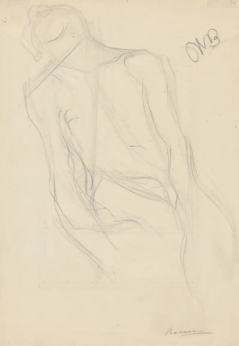 Sittande manlig nakenstudie av Umberto Boccioni