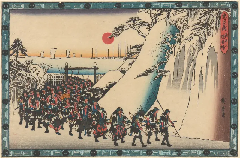 Army Rounding Hill in Snow av Utagawa Hiroshige