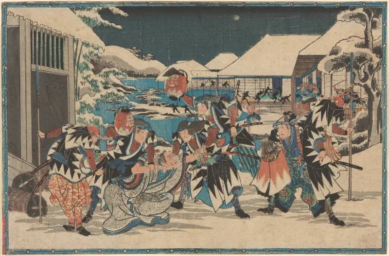 Tillfångatagandet av Moronao i snö av Utagawa Hiroshige