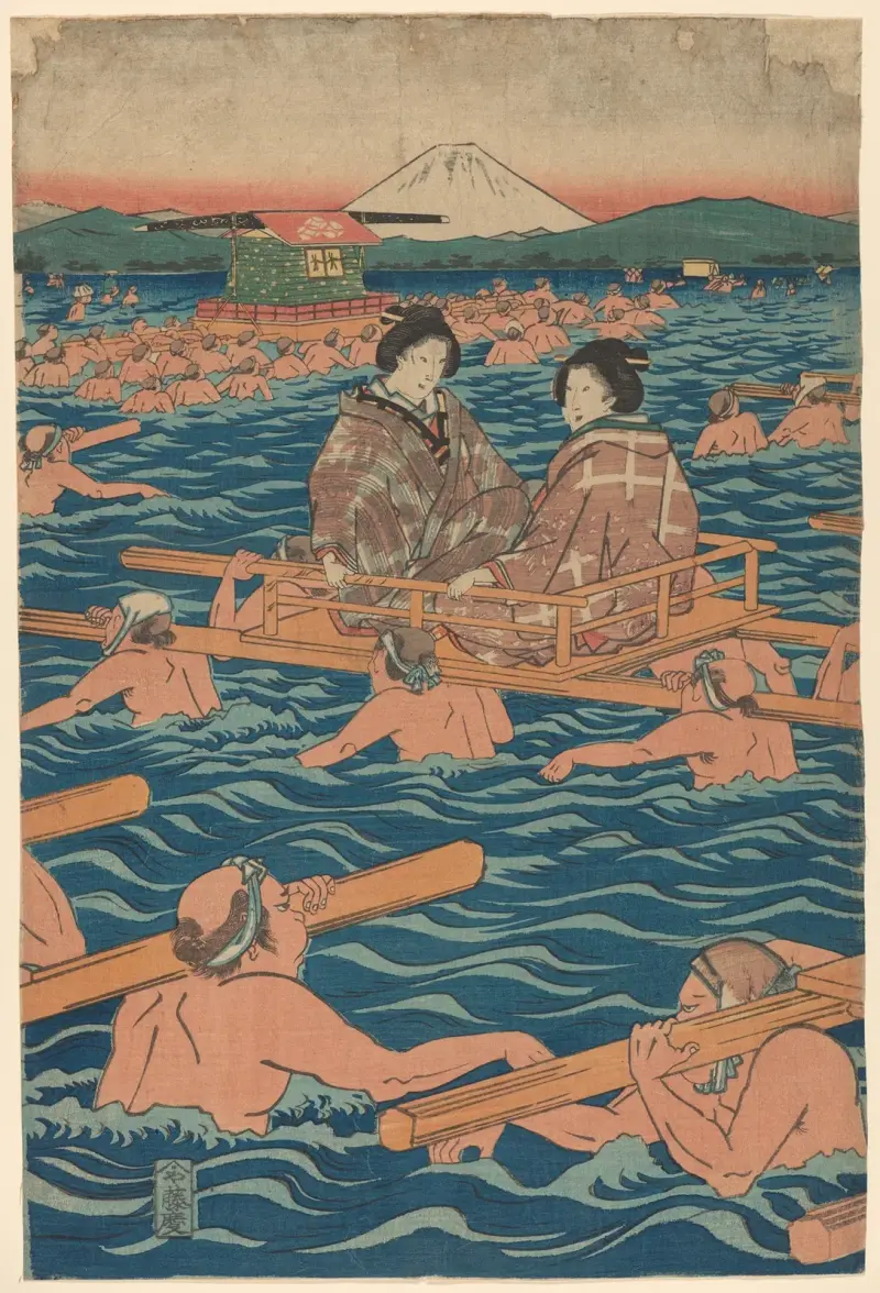 Przeprawa przez szeroką rzekę – nr 2, Utagawa Hiroshige