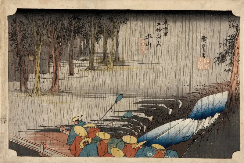 Tsuchiyama – Spring Rain (Tsuchiyama haru no ame) av Utagawa Hiroshige