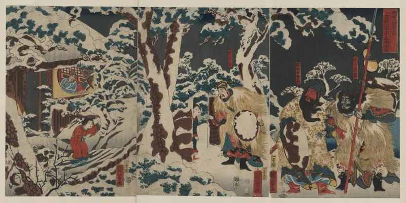 Gentoku som tre gånger besöker Zhuge Liang i snön av Utagawa Kuniyoshi