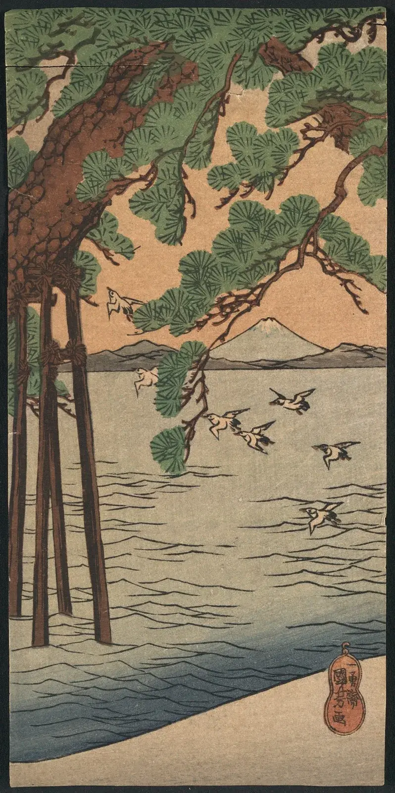 Kiefern am Strand von Utagawa Kuniyoshi
