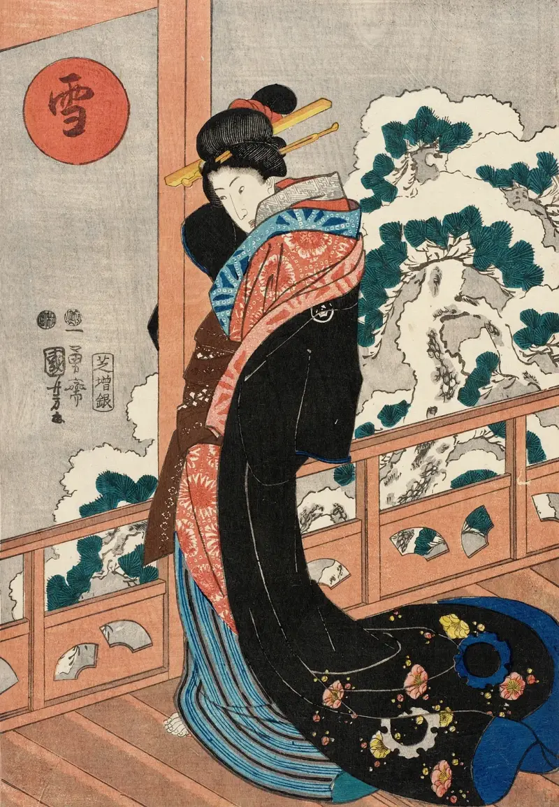 Snö; skönhet på en veranda av Utagawa Kuniyoshi