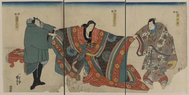 Taira no Munemori, Osen med nymånen och räksamlaren Jū av Utagawa Kuniyoshi