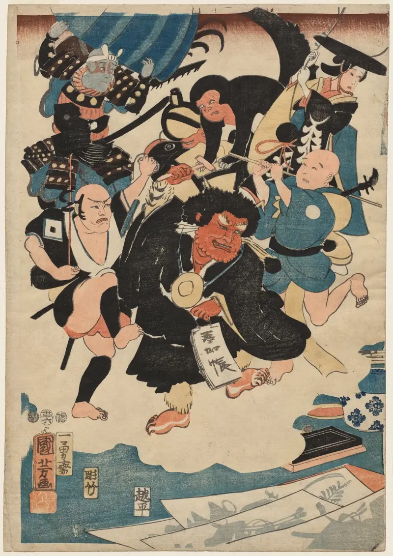 Den märkliga händelsen med Ukiyo Matahei och hans berömda målningar, 1853 – nr 1 av Utagawa Kuniyoshi