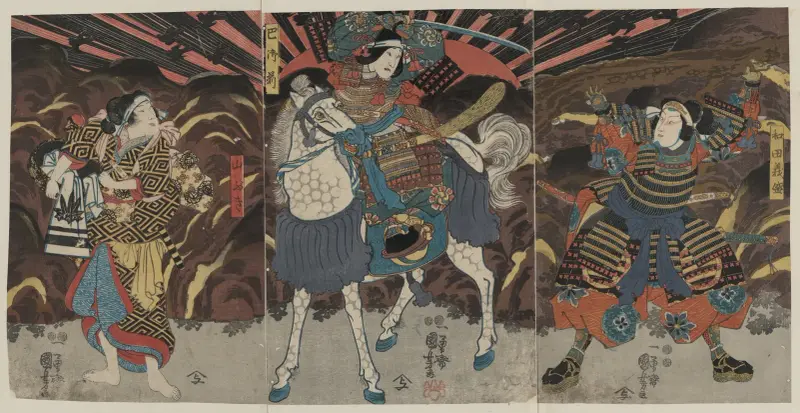 Tomoe Gozen vid Yamabuki av Utagawa Kuniyoshi