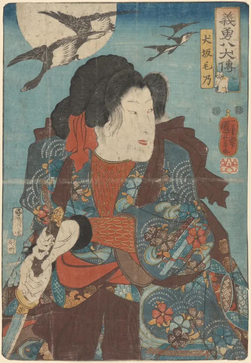 Krieger, der sein Schwert zieht (fliegende Gänse) von Utagawa Kuniyoshi