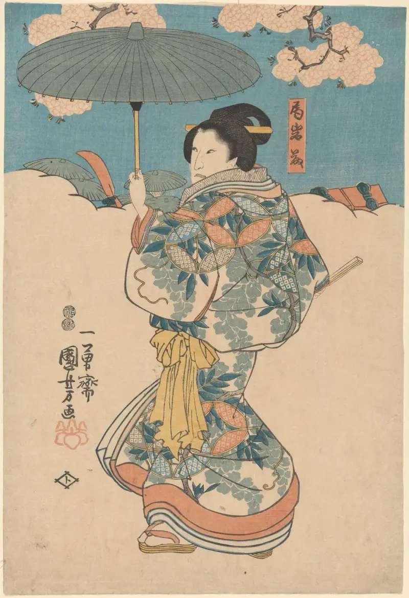 Kvinna med grönt paraply av Utagawa Kuniyoshi
