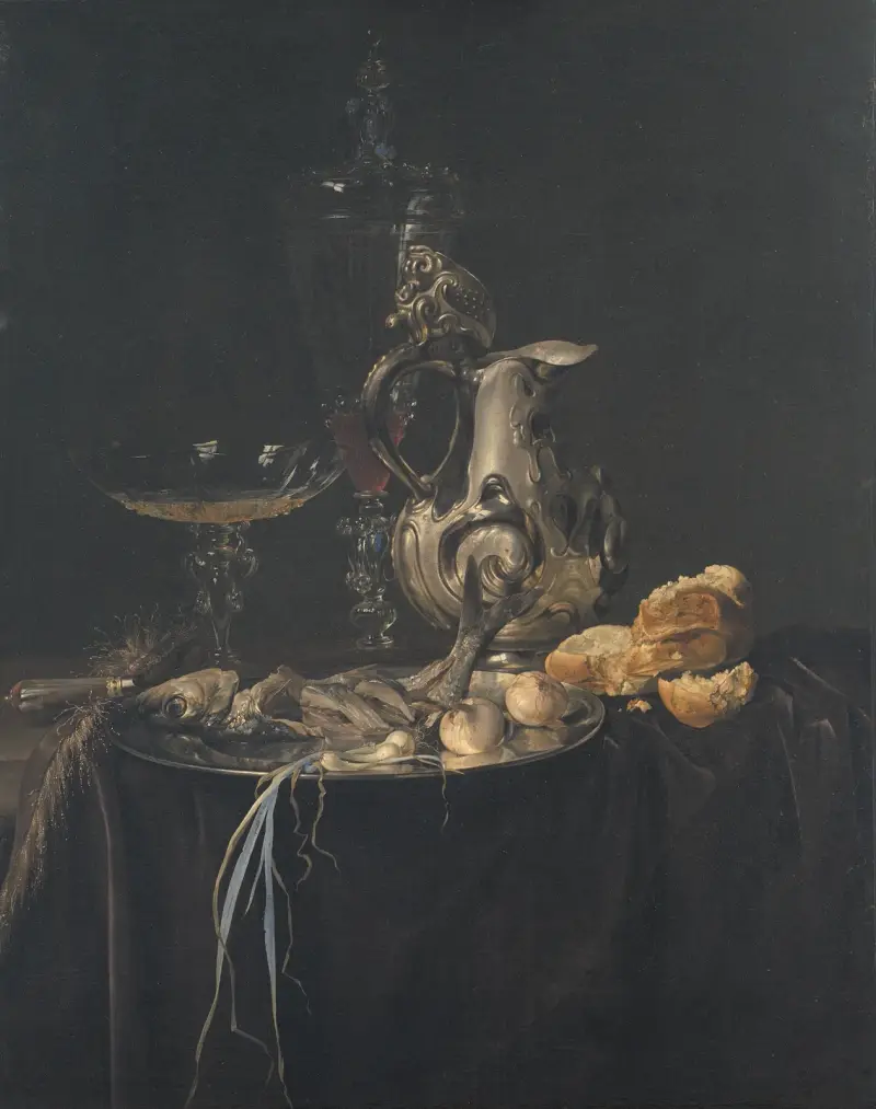 Still Life. Breakfast Piece With A Silver Jug av Willem van Aelst